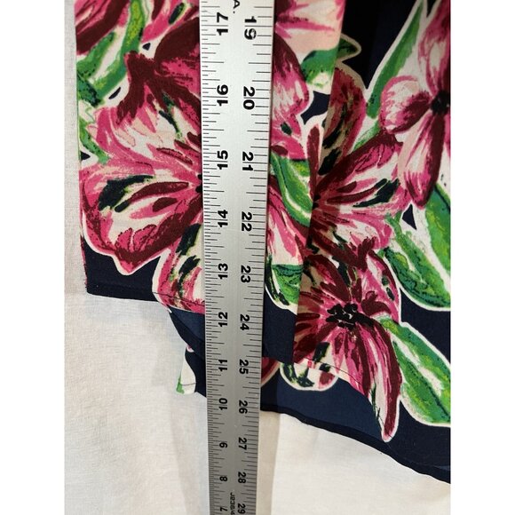 Van Heusen Women's Floral Medium Navy Floral Button Up Lace Back Blouse - Picture 7 of 7